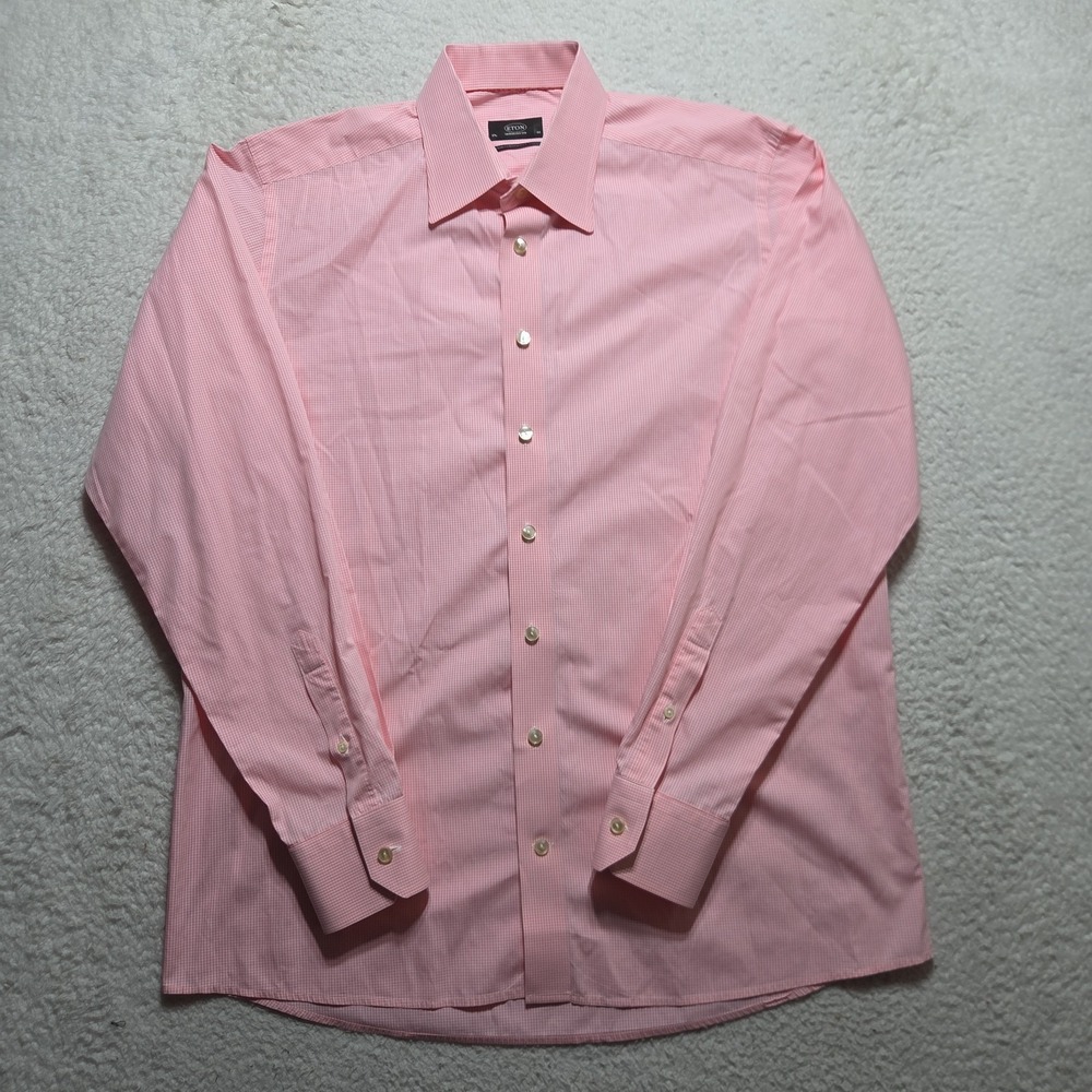 Eton Dress Shirt Mens 44 17.5 Contemporary Fit Pink Check Pattern Formal